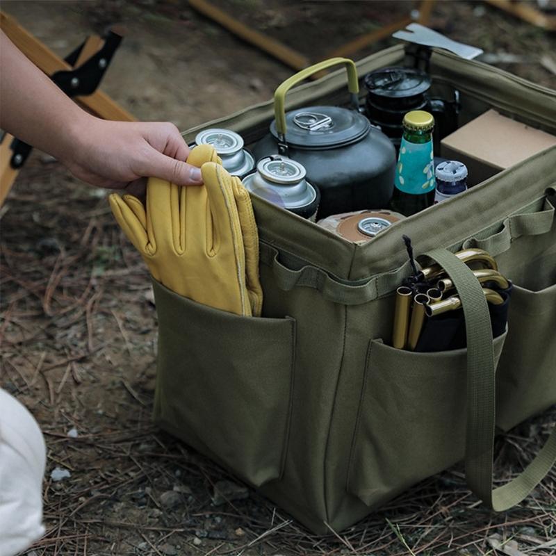 Camping Carry Bag Multi-pockets Picnic Storage Bag Large Capacity Handbag with Hanging-Holes Multitool Outdoor-Organizer