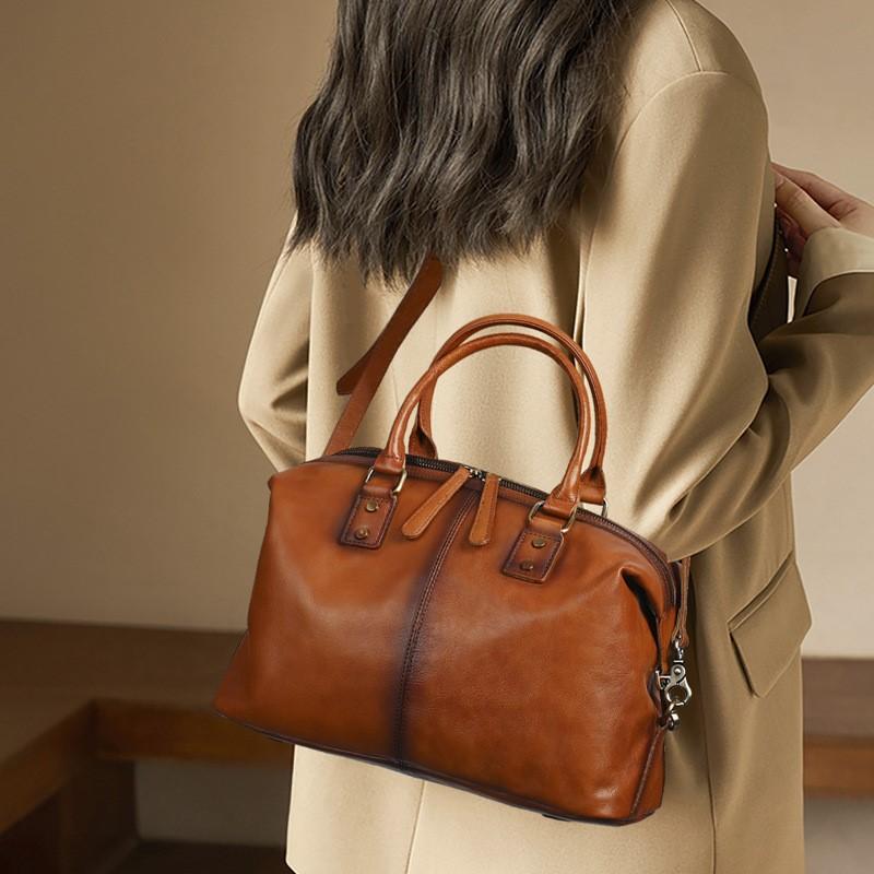 Johnature Damen Reißverschluss Handtasche Lässige Tragetasche Echtes Leder Große Kapazität Vielseitige Umhängetaschen