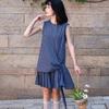Japanese Design Sense Splicing Plaid Pleated Vest Dress Women's Summer Retro Temperament Loose Sleeveless A-shaped Skirt