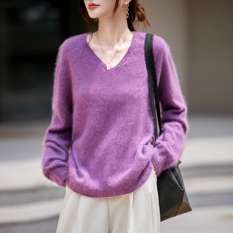 Autumn/Winter 2025 Cashmere Wool Knit V-Neck Women's Sweater