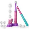 T-Ball Set for Kids Ball Launcher T Ball Stand Baseball Bat And 6 Baseballs Set Toddlers Outdoor Toys for Boys Girls
