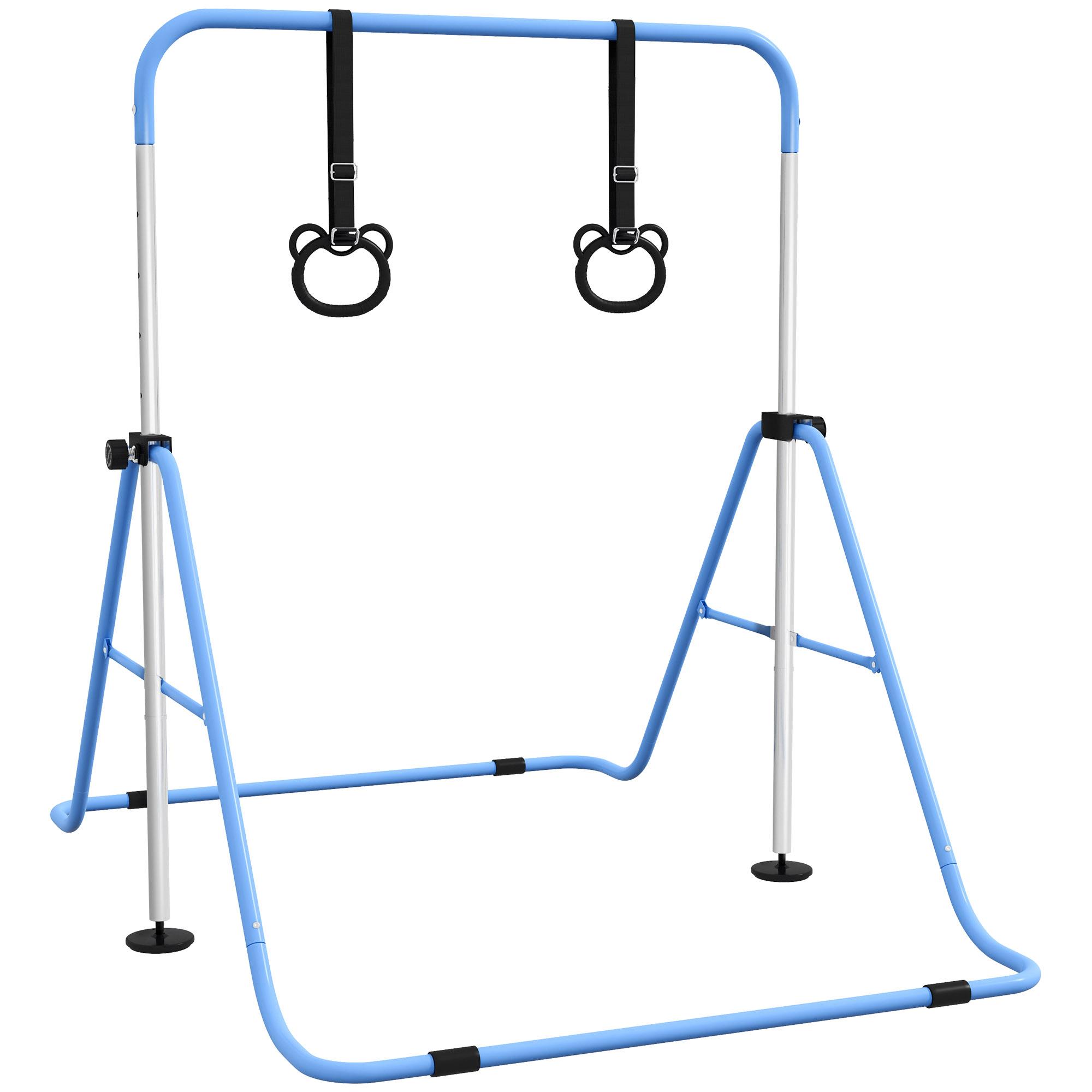 Barre de gymnastique pliable réglable pour enfants W Anneaux de sol en caoutchouc antidérapants Pour 3 ans et plus Bleu