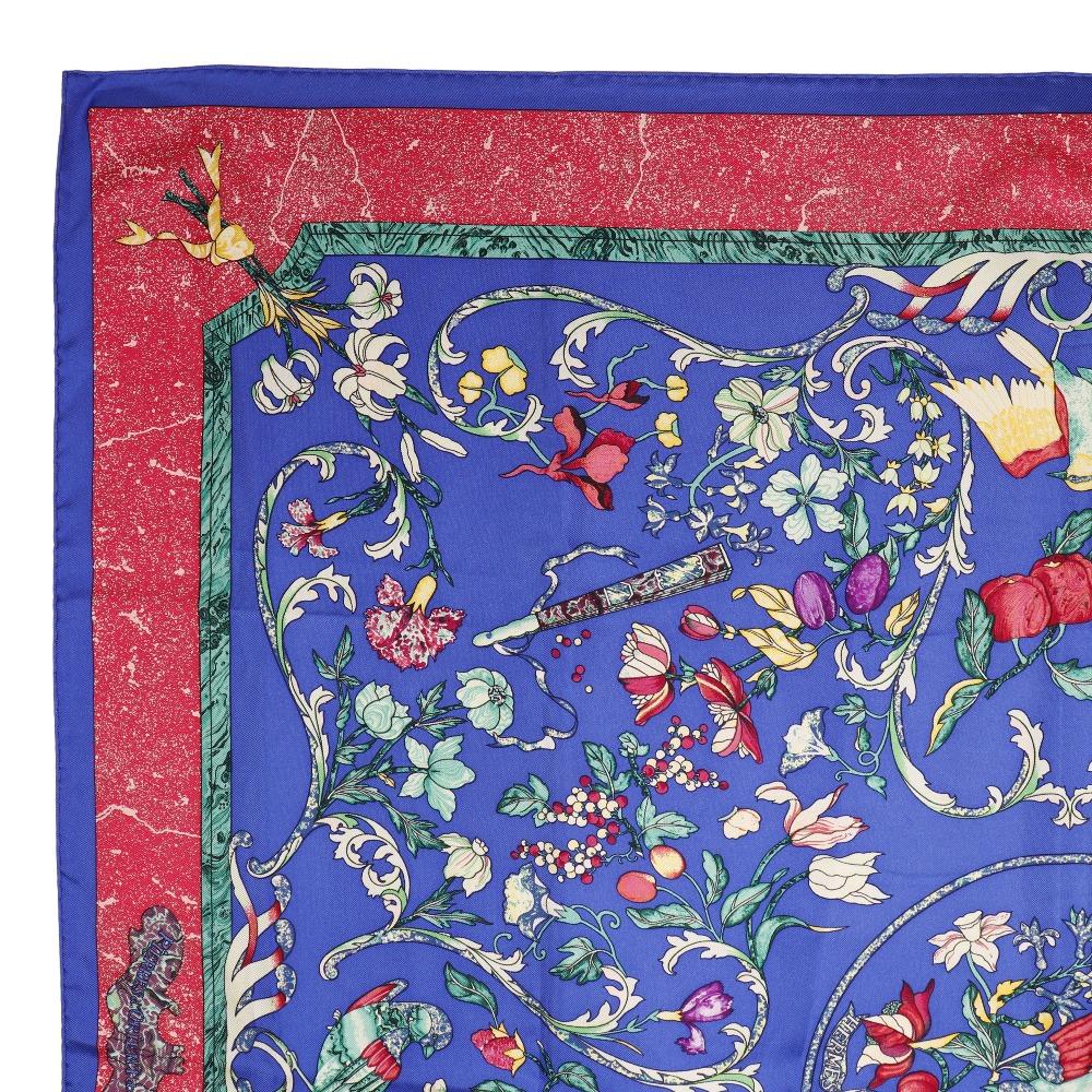 HERMES Carree90 scarf PIERRES D' ORIENT ET D' OCCIDENT Oriental Stone and Western Stonework Blue silk Women Used