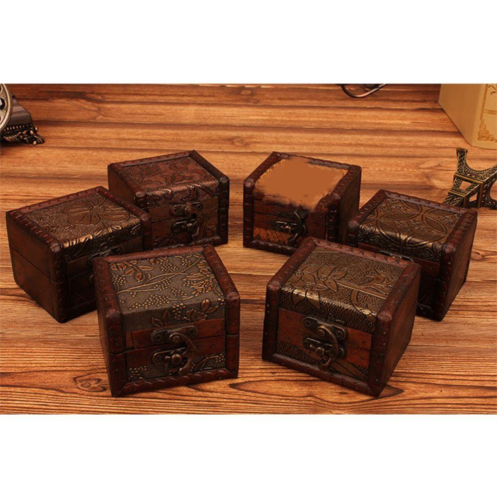 Cutie de depozitare retro din lemn, cutie maro cu comori, cutie mini vintage la modă, cadou