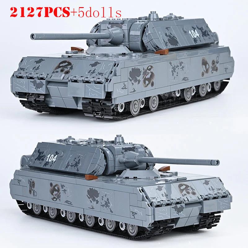 Military German Panzer Mouse Heavy Tank Building Blocks WW2 Army Soldier Weapons Panther Tiger Tanks Bricks Children kids Toys