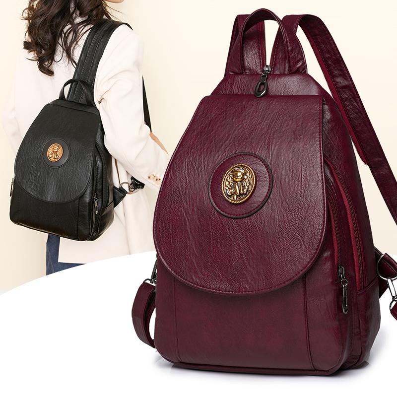 Soft Leather Backpack for Women Multi-functional Convertible BackpackChest Bag Retro Casual Single Shoulder Bag for Daily Life  and Weekend Outings