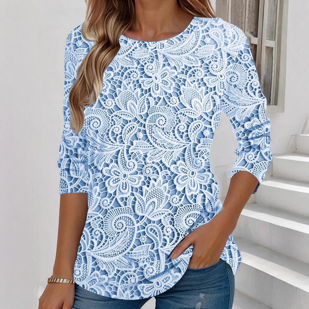 New Autumn and Winter Collection of Long-sleeved Women's Wear with Elegant and Stylish Round-neck Prints