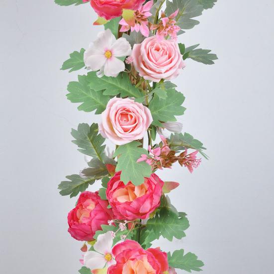 170/180CM Künstliche Pfingstrosen-Blumenranke mit Eukalyptusblättern UV-beständig Realistisch Hängende Kunstblumen-Rattanranke für Hochzeitsparty Heimdekoration