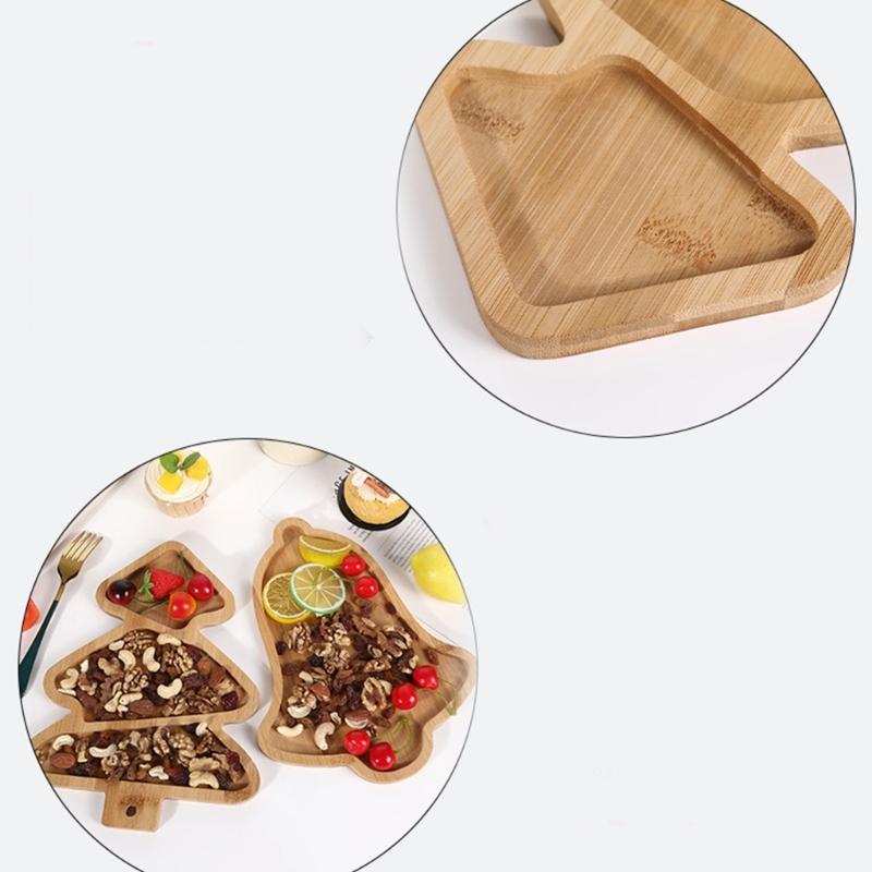 Unique Christmas Patterned Serving Dish Festival Christmas Tree/Bells Shape Platters Stable Wood Serving Tray for Snacks