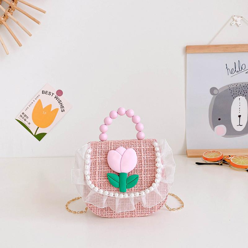 Cute Mini Floral Sling Bag For Girls Stylish Children s Handbag With Charming Pearl Accents Pink