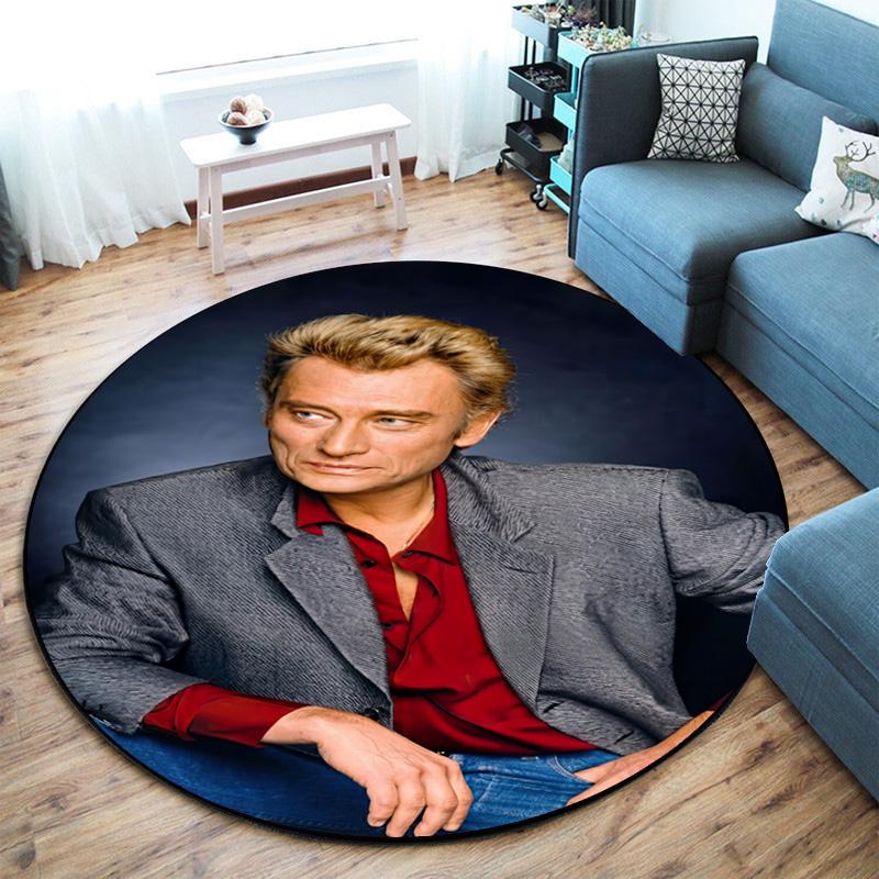 French legendary rock singer and actor Johnny Hallyday Round Carpet Soft Home Decoration Corridor Table and Chair Anti slip Outdoor Floor Mat rug H1