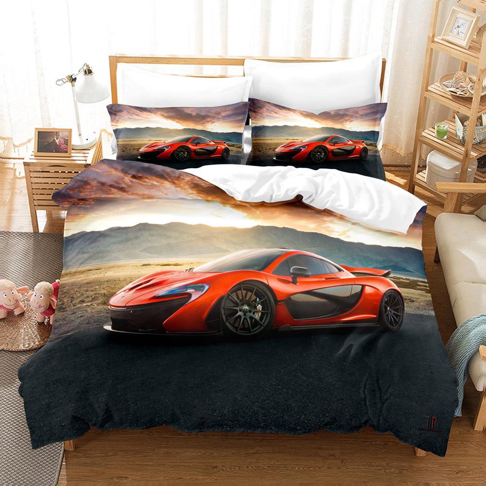 Bed Three-Piece Set Cool Sports Car Racing Series Polished Cloth Home Textile Quilt Cover Pillowcase Bed Sheet Bedding
