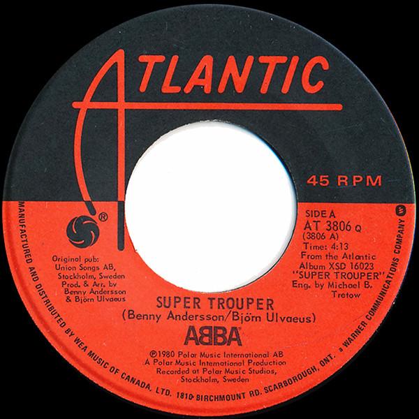 

7inch Record ABBA Super Trouper AT3806 Atlantic 1980 Canada Dance Electronica Used