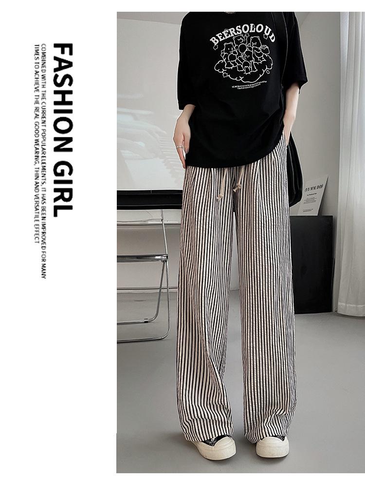 Women's Summer 2025 Striped High-Waisted Wide-Leg Casual Pants