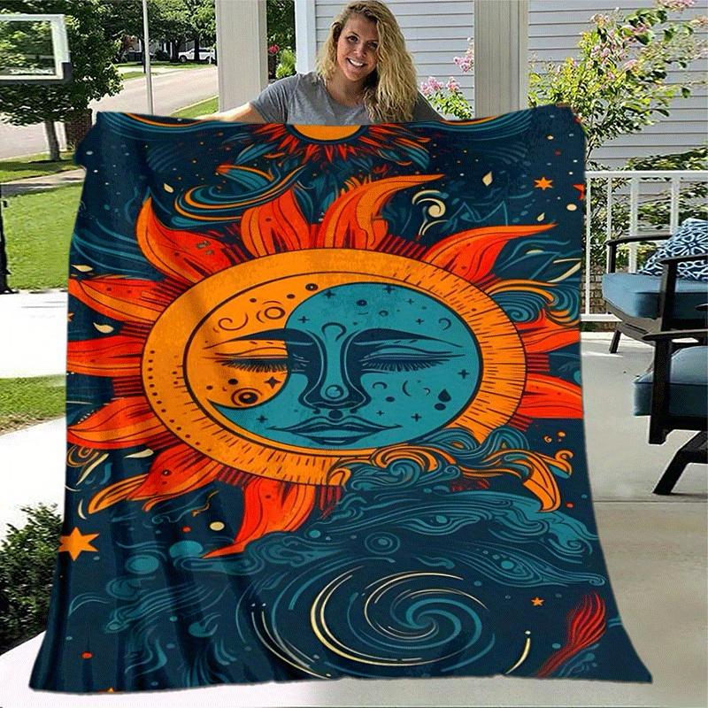 1pc Sun Printing Lightweight Flannel Blanket, Comfortable and Warm Blanket, for Camping Sofa Bed and Couch Office, Suitable for Gift Blankets