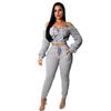 European Style Fashion Women Sweater Strap Off Shoulder Top and Pant Set Fashion Casual Wear Suit