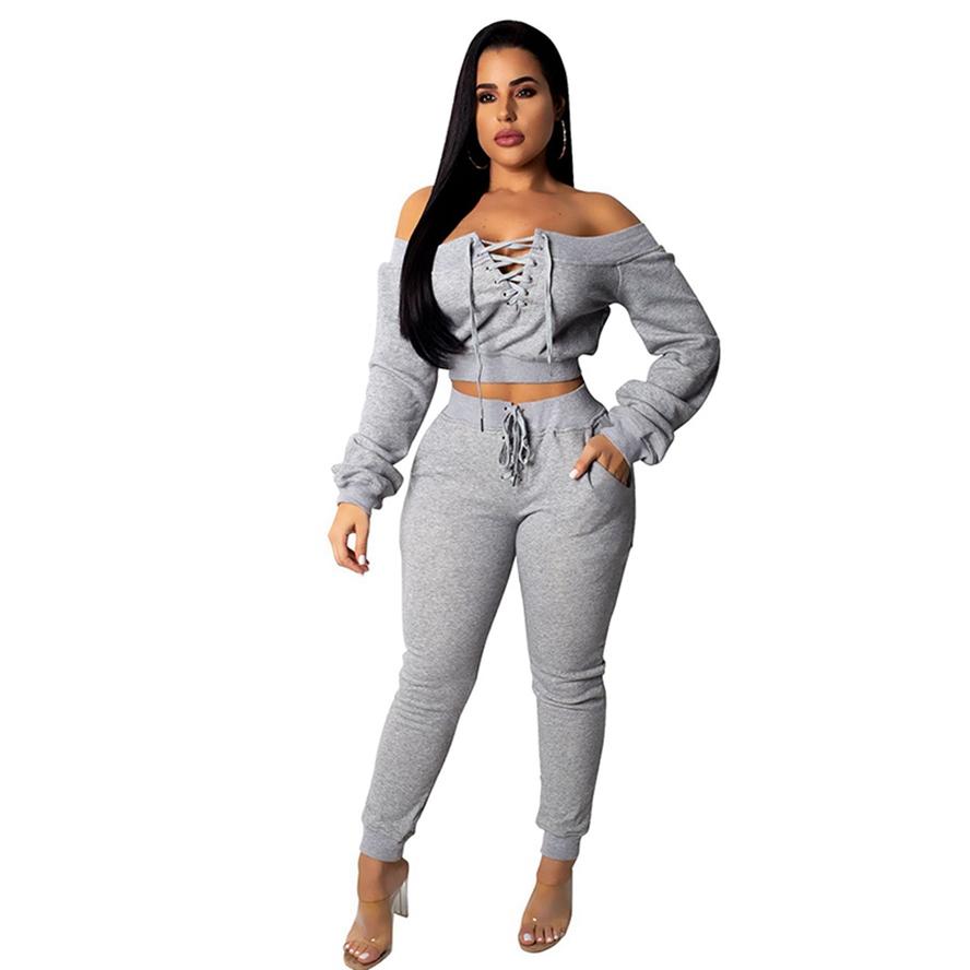 European Style Fashion Women Sweater Strap Off Shoulder Top and Pant Set Fashion Casual Wear Suit
