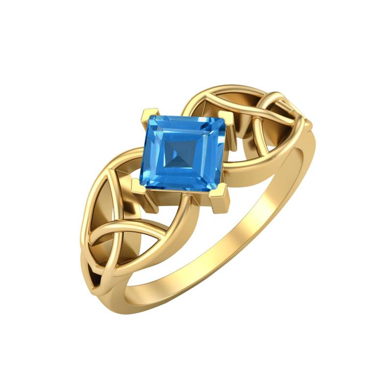 5MM Square Swiss Blue Topaz Gemstone 925 Sterling Silver Gold Plated Solitaire Celtic Women s Engagement Ring 11 жёлтый