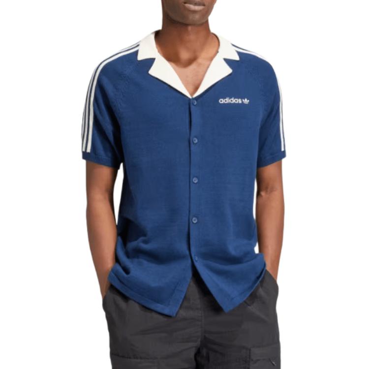 adidas Premium Knitted Tee Night Indigo Men Streetwear IU0223