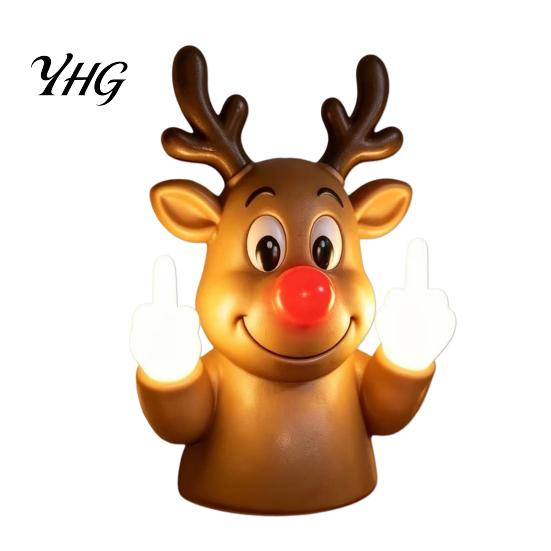 Funny Santa Claus Middle Finger Lamp Christmas Light, Naughty Reindeer Giving with LED Unique Office Desk Accessories Warm Glow, Wall And