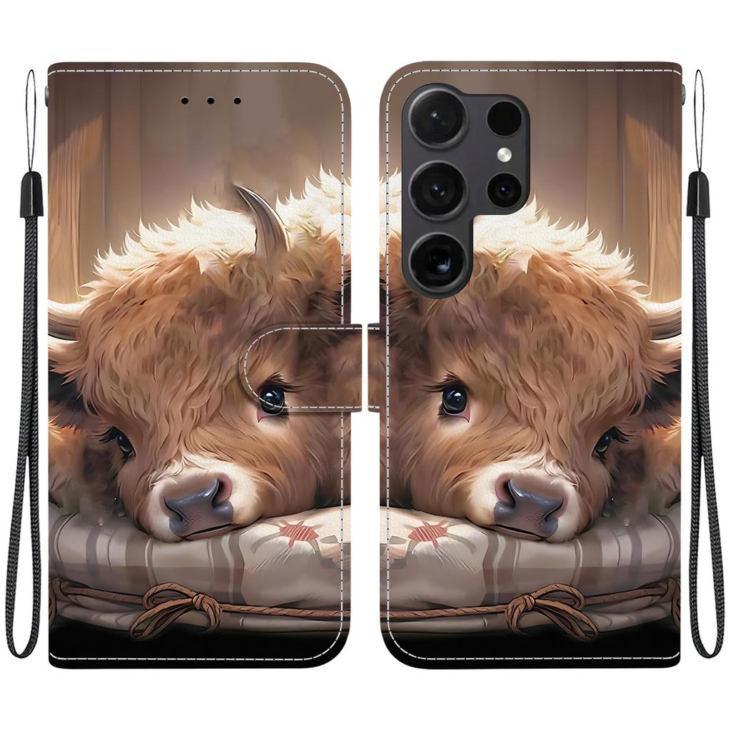 Handmade PU Leather Flip Case for Samsung Galaxy S22 Ultra (SM-S908B) Anti-Slip Shockproof Cover with Wrist Strap & Heart/Rose Cat Designs