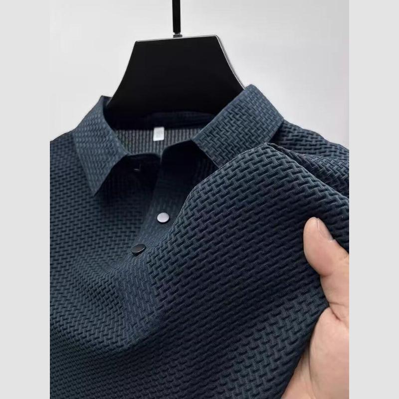 Men's Business Casual Short Sleeved Bone Flower Solid Color POLO Shirt Fashion Breathable Comfortable Summer Versatile Top