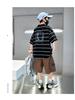Boys' Summer Outfit Set 2026 New Item, Mid Size Children's Summer Boys' Thin Short Sleeved Children's Sports Striped Top, Trendy