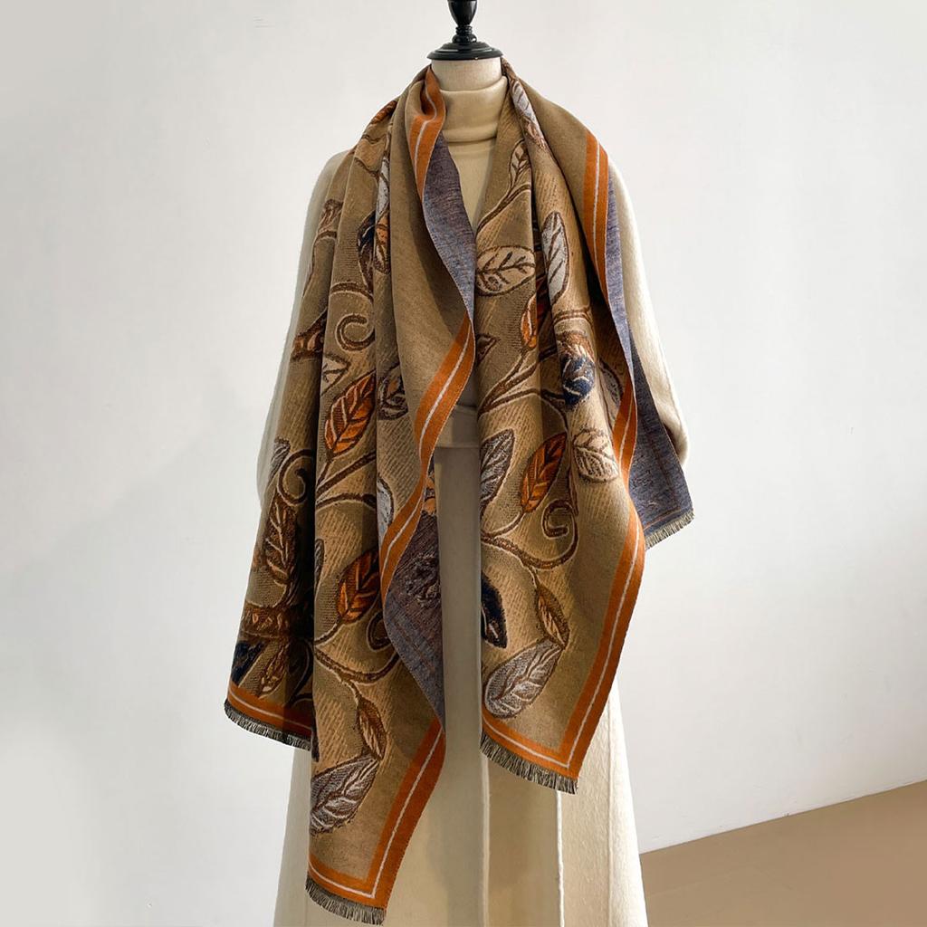 Women Latest Design Winter Two-Sided Jacquard Leaf Pattern Imitation Cashmere Scarves High Quality Thicken Wrap Shawl Ladies