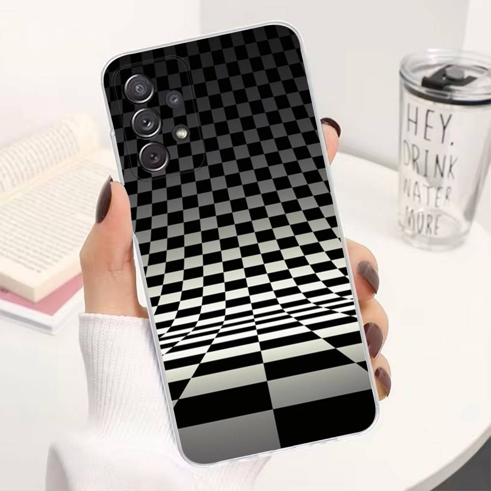 Checkered Chess Board Phone Case For Samsung Ultra,FE,A30,71,51,S9,10,20,Lite, S22,23,21,PIus,Transparent, Silicone