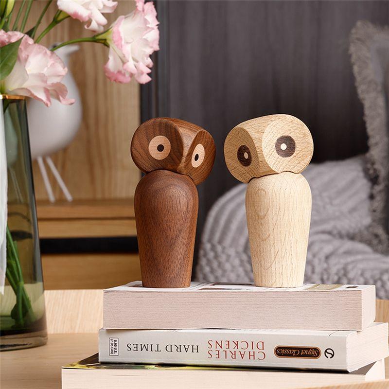 ABIY Belles Figurines d'Animaux Hibou Oiseau Mode Artisanat Miniature Bois Naturel Cadeaux Mignons Populaires pour Enfants