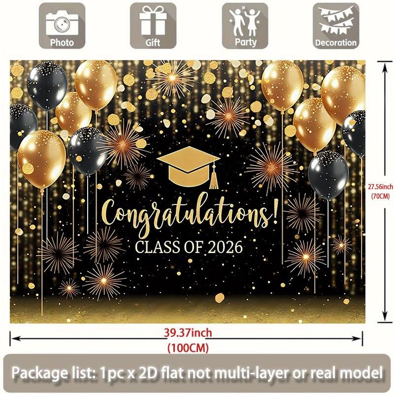 Two-dimensional flat banner 1-piece banner for graduation ceremony including balloons fireworks and