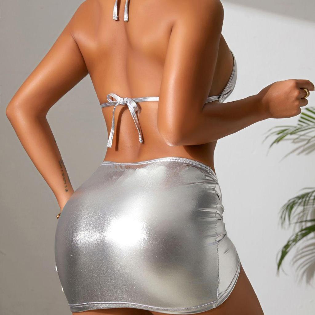 Xuanlang Sexy Spaghetti Strap Lace-up Bodycon Swimsuit: Hot Stamping Bikini Set for Women.