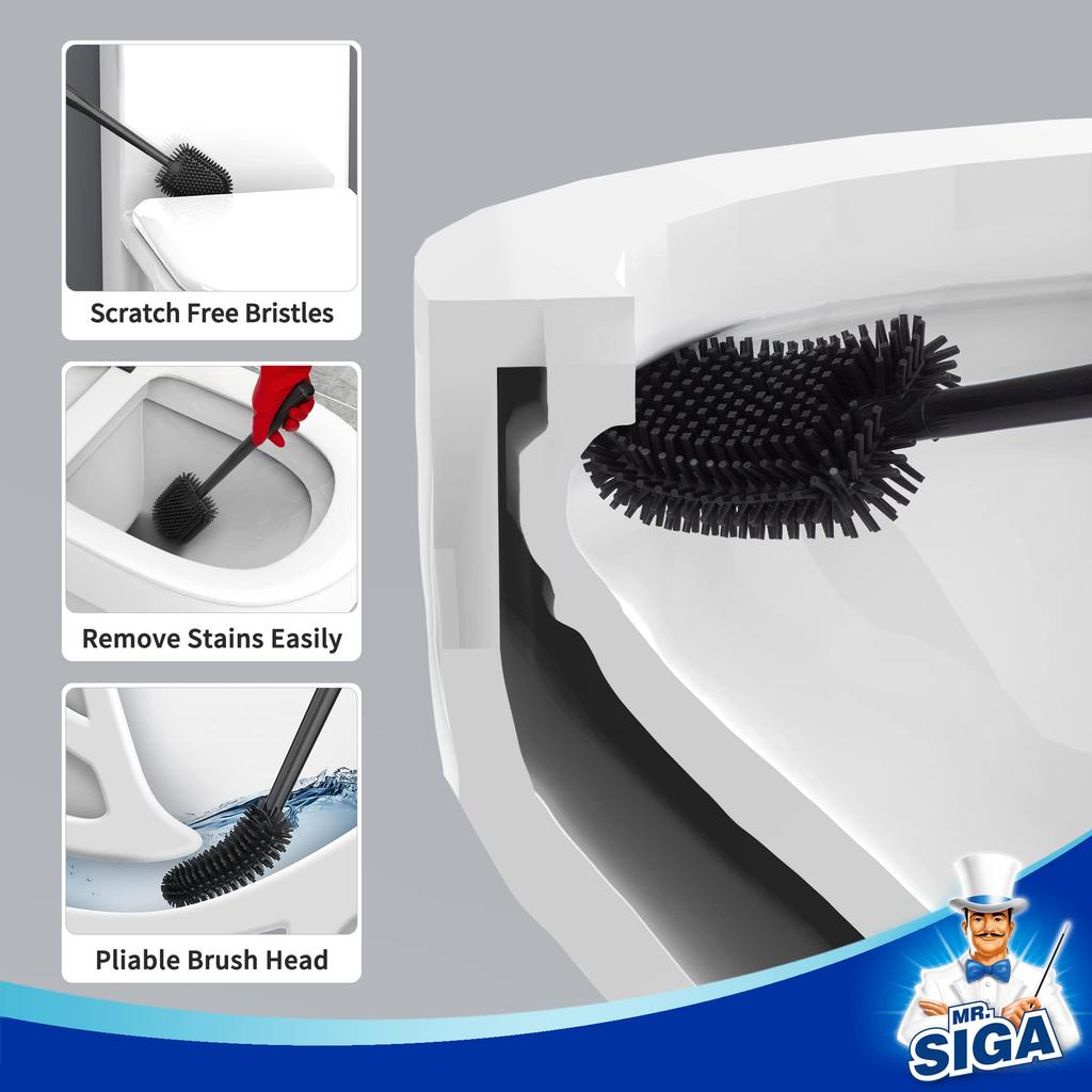 Toilet Cleaning Brush and Durable and Flexible Toilet Brush and Bathroom Cleaning 1 Set MR.SIGA Bracket, Brush, Non-Scratch, Wall-Mounted Brush,