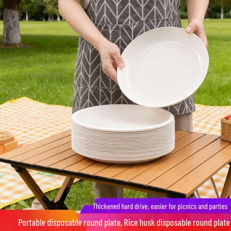 Eco-friendly Thickened Rice Husk Disposable Plates (Food Grade, High Temp Resistant) for BBQ, Banquets, Dinner, Tableware, and Fruit.