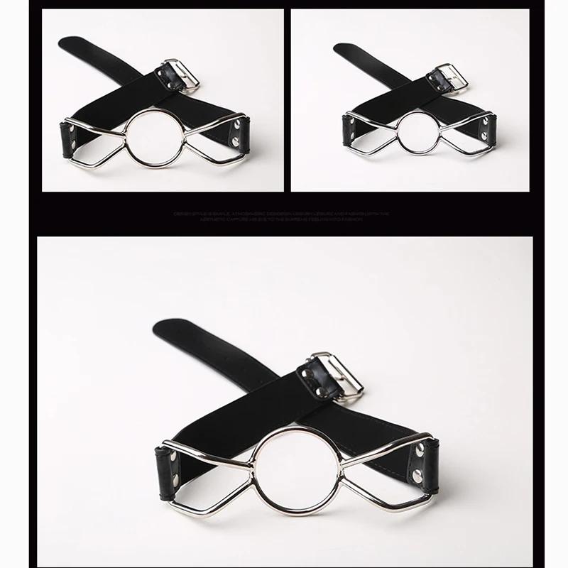 Anillo Sexual de Cuero para Flirteo con Boca Abierta Mordaza Artículos de Bondage Juego de Roles Productos Eróticos Juguetes Sexuales para Mujeres Parejas Adultos Juegos