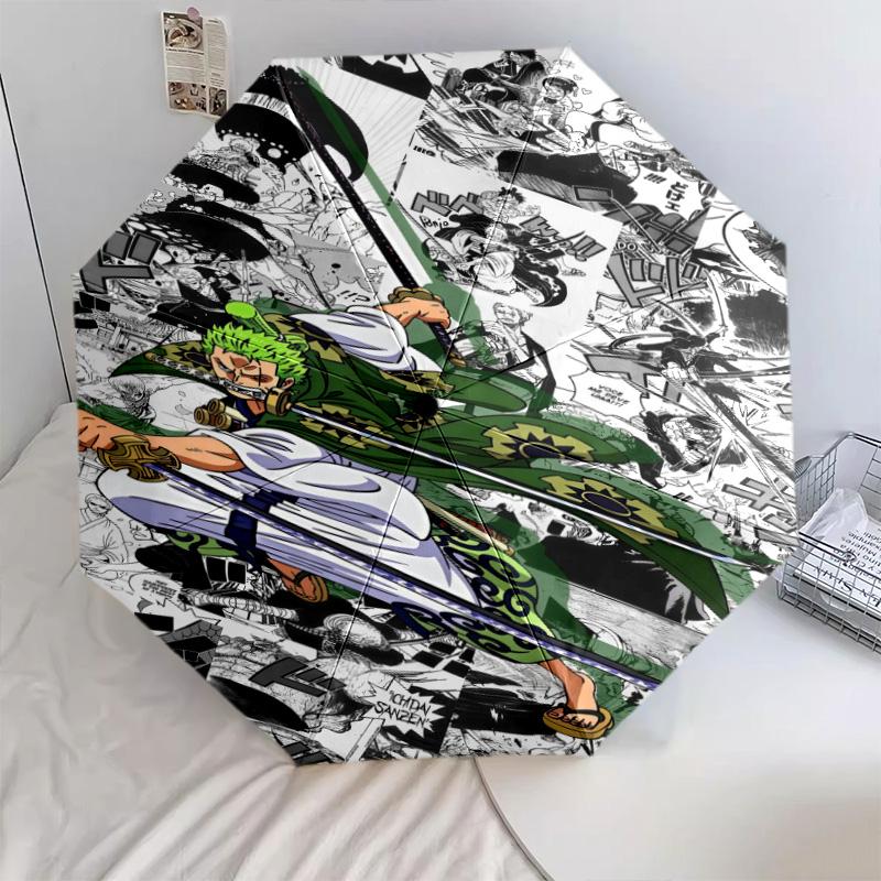 1 Stück Automatischer Faltregenschirm - Roronoa Zoro Muster Tragbares faltbares Design mit 8 Speichen Weihnachts-Geburtstagsgeschenke