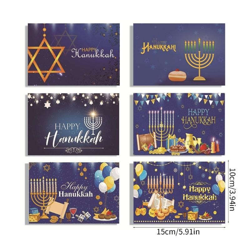 5Set Hanukkah Greeting Cards Religious Designs with Glitter and Envelopes Send Warm Wishes