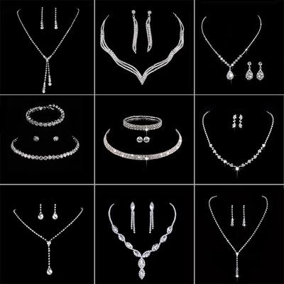 Collier et boucles d'oreilles en forme de goutte d'eau en zircon brillant et tendance, accessoires de mariage pour femmes