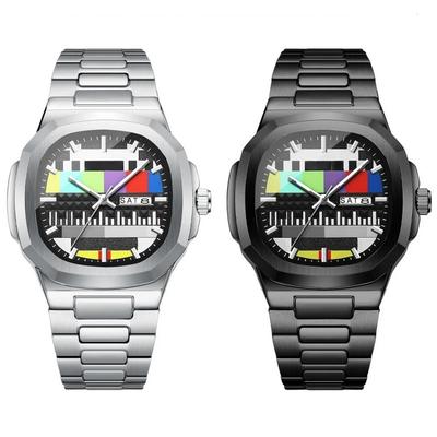 Creative TV Dial Watches Retro Design Luminous Quartz Wristwatch for Man Calendar Week Watch