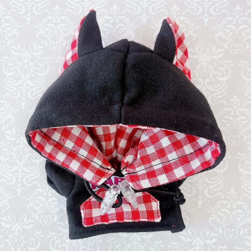 Gingham Check Cat Ear Hoodie for 10cm Plush Toys, Black [Used]