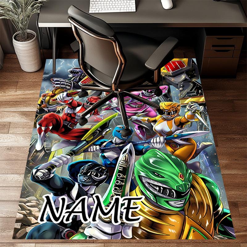 Custom Mighty Morphin Power Rangers Mat Personalized Name, Polyester Washable Indoor Entryway Rug, Gift for Christmas, Easter, Thanksgiving Day