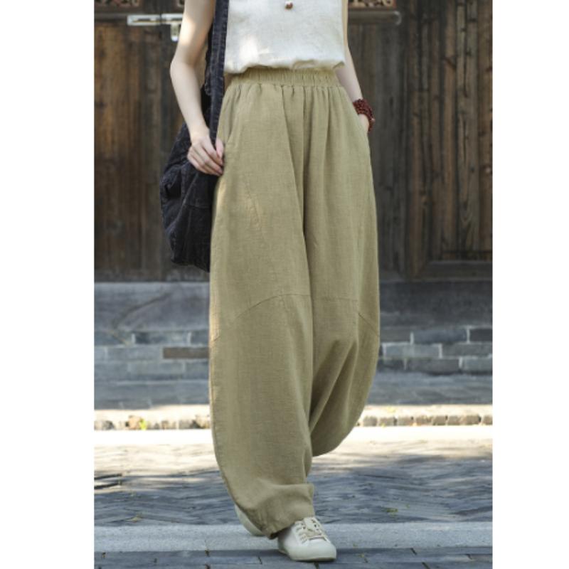 

Жіночі шаровари Ramie Sand Fried Old Loose Casual Pants Літературний ретро з бавовни та льону Штани для медитації Тай Чі L світло-зелений колір