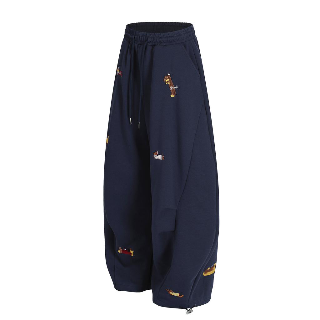 Stickerei Welpen Baggy Barrel Sweatpants Lässig Elastischer Kordelzug Unisex Weitbein Hose