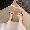 2025 French Large Size Flat Bottom Versatile Bag Head Half Slippers Femininity Slippers Fashion with Skirt Gentle Fluffy Shoes