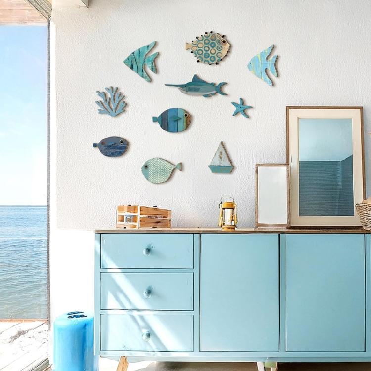 Mediterraneans Wood Fish Wall Decors Hanging Plaques Ornaments Coastal Theme Nursery Beach House Cottage Accent Gift