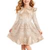 Girls' Christmas Print Long Sleeve Dress with Sleeves for Holiday Party