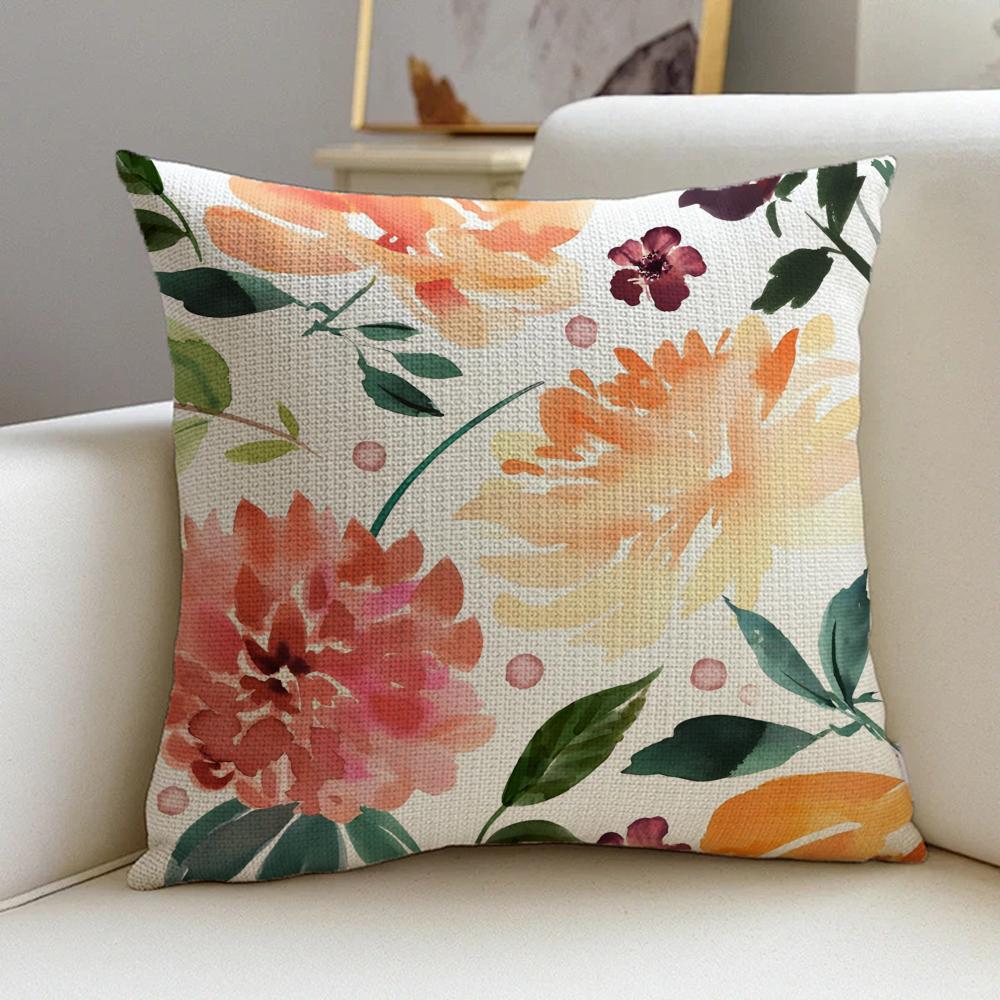 PFloral Print Cushion Cover Cushion Cover Pillowcase Antimite Invisible Zipper Linen Sofa Cushion