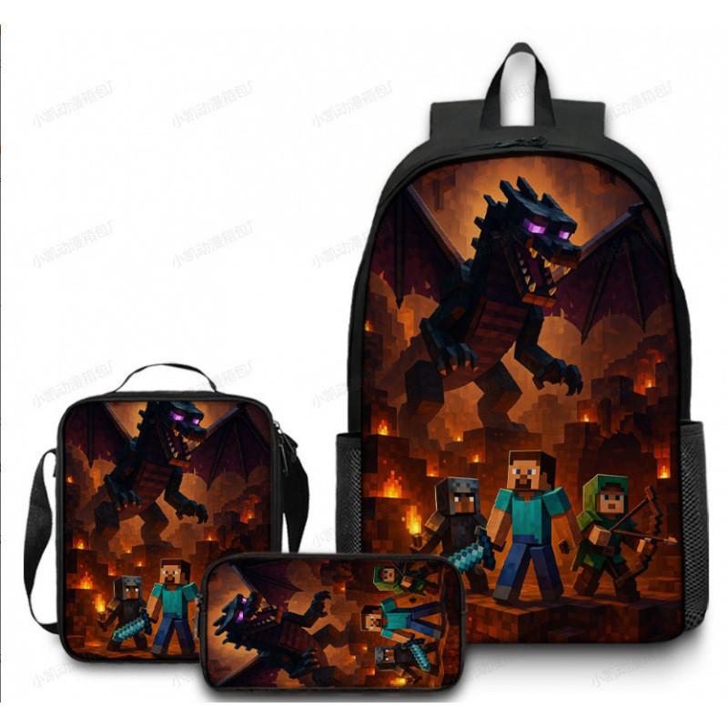 Minecraft School Backpack Set With Printed Game Pattern For Kids Students