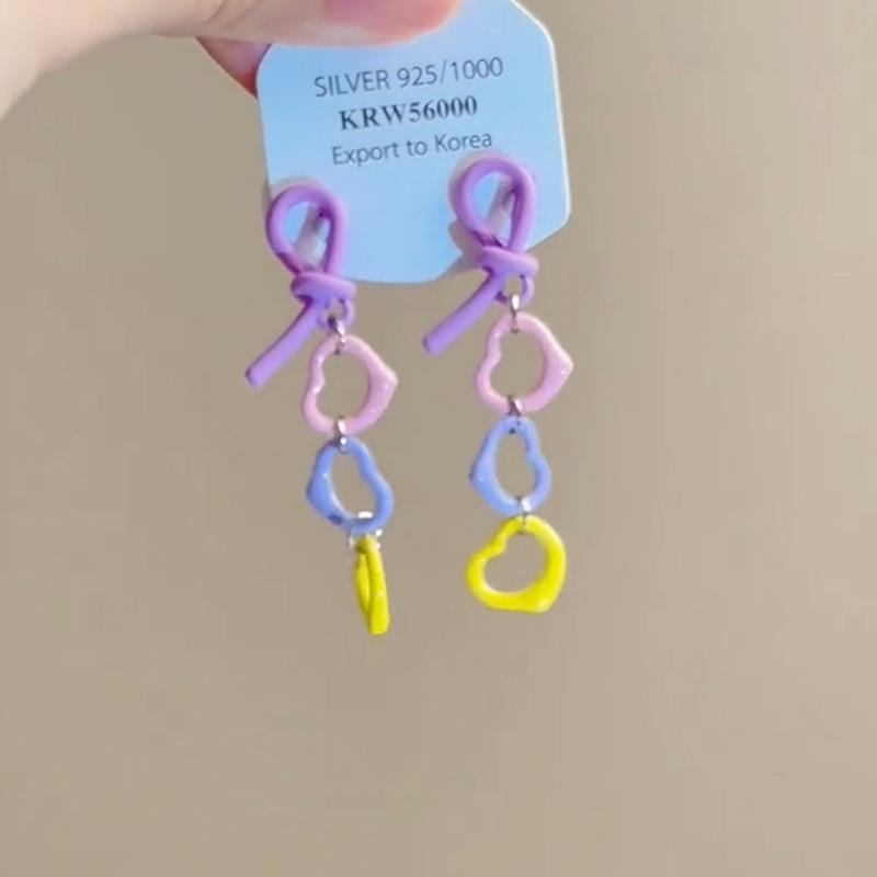 Color summer gorgeous fireworks earrings girl heart dopamine personality contrasting color fun stud earrings long beaded earrings