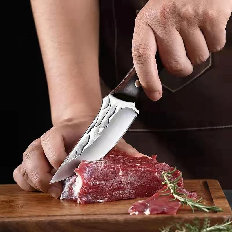 Grillkniv i rustfritt stål Håndsmidd kjøkkenkniv Utbeningskniv Sharp Meat Cleaver Bærbar